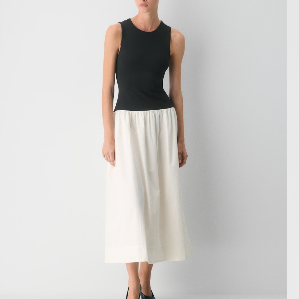 Babaton Aritzia Worldly Poplin Dress Black/Cream Women's Size M NWT